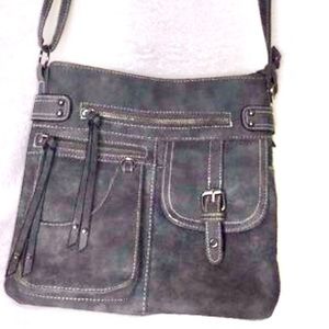 Charcoal Gray Faux Leather Crossbody Bag